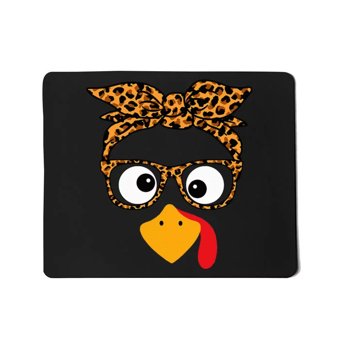 Thanksgiving Turkey Face Leopard Print Glasses Autumn Fall Mousepad