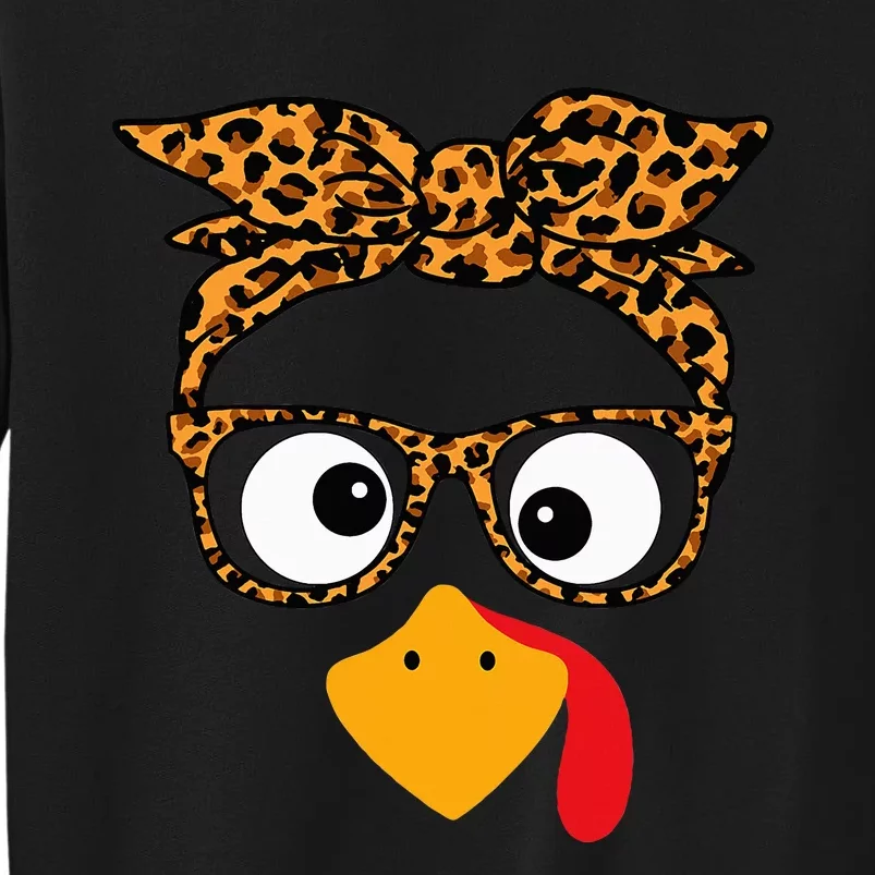 Thanksgiving Turkey Face Leopard Print Glasses Autumn Fall Tall Sweatshirt