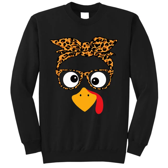 Thanksgiving Turkey Face Leopard Print Glasses Autumn Fall Tall Sweatshirt