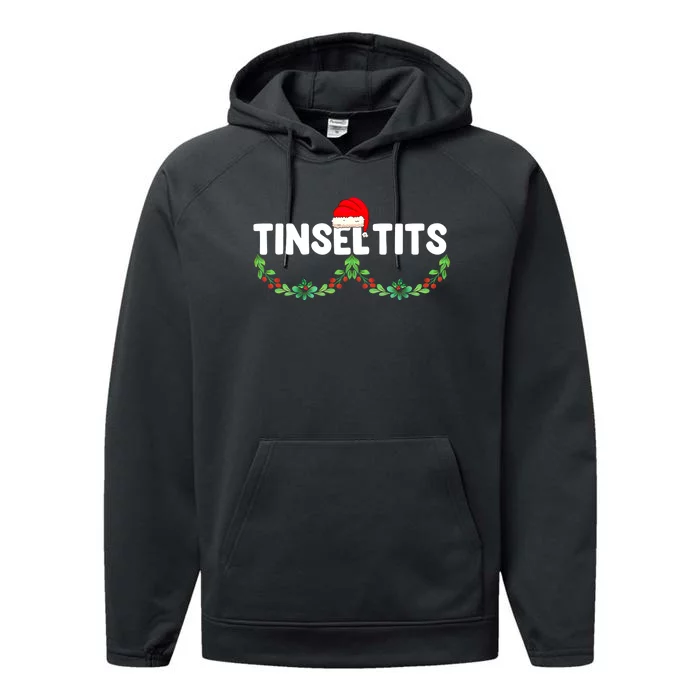 Tinsel Tits Funny Couple Christmas Jingle Balls Tinsel Tits Performance Fleece Hoodie