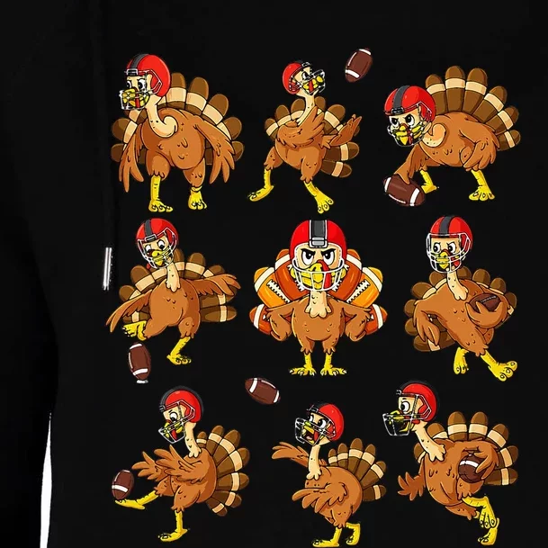 Thanksgiving Turkey Football Players Quarterback Receiver Womens Funnel Neck Pullover Hood