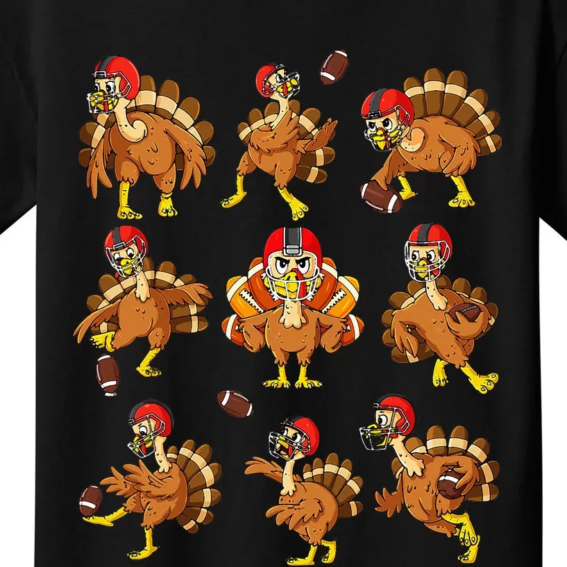 Thanksgiving Turkey Football Players Quarterback Receiver Kids T-Shirt