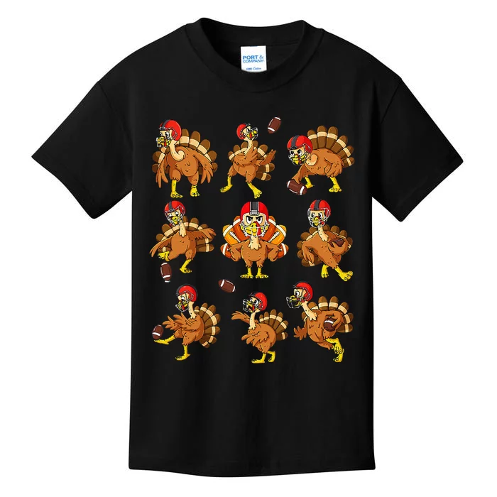 Thanksgiving Turkey Football Players Quarterback Receiver Kids T-Shirt