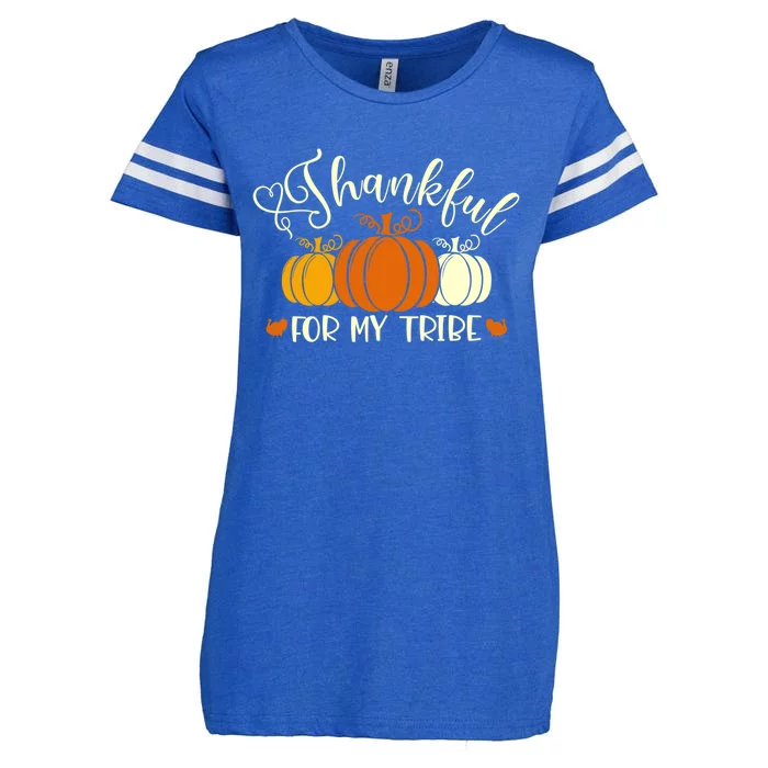 Thanksgiving Thankful For My Tribe Pumpkins Gift Enza Ladies Jersey Football T-Shirt