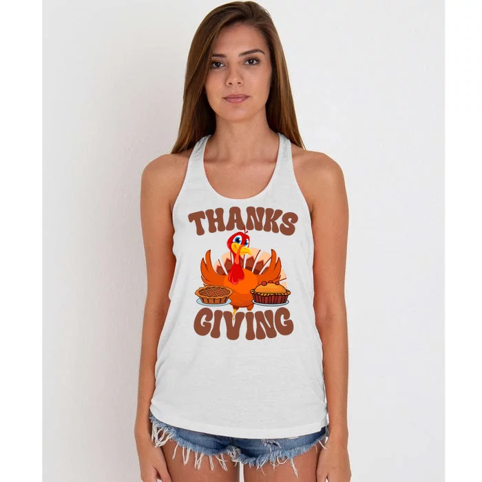 Thanksgiving Turkey Festive Holiday Women's Knotted Racerback Tank