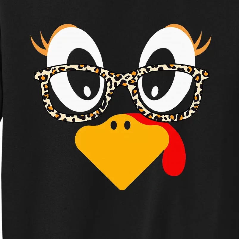 Thanksgiving Turkey Face Leopard Print Glasses Sweatshirt