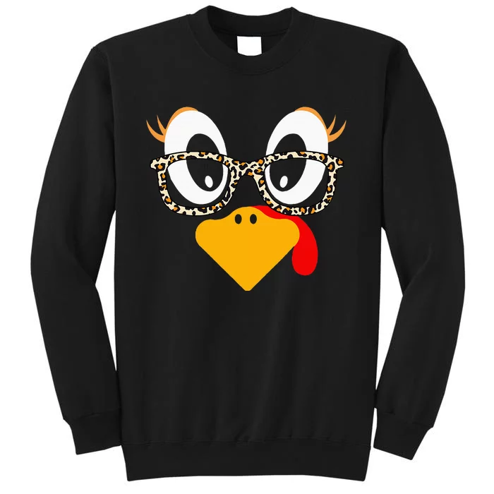 Thanksgiving Turkey Face Leopard Print Glasses Sweatshirt