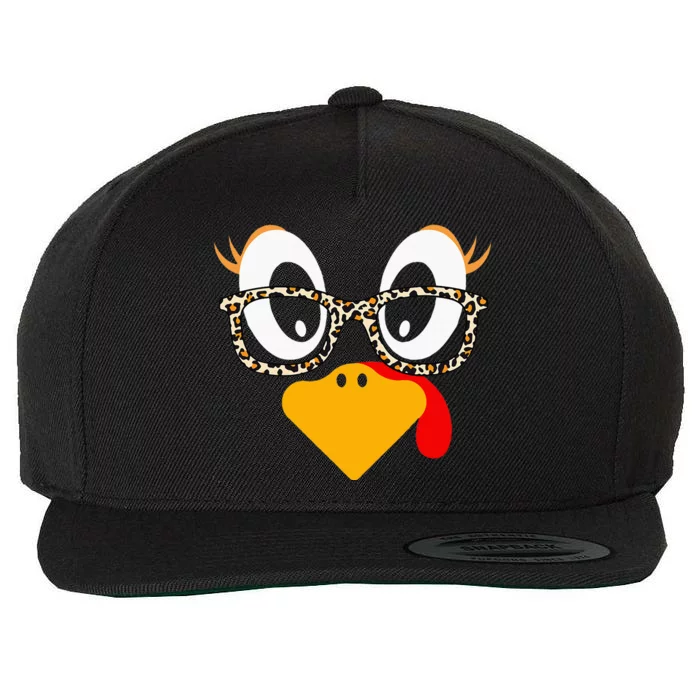 Thanksgiving Turkey Face Leopard Print Glasses Wool Snapback Cap