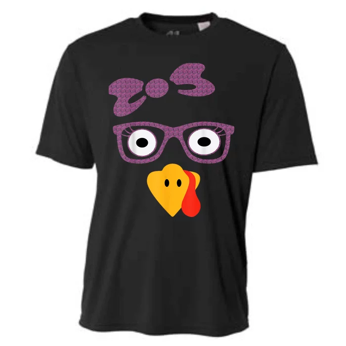 Thanksgiving Turkey Face Leopard Print Glasses Women Girls Cooling Performance Crew T-Shirt