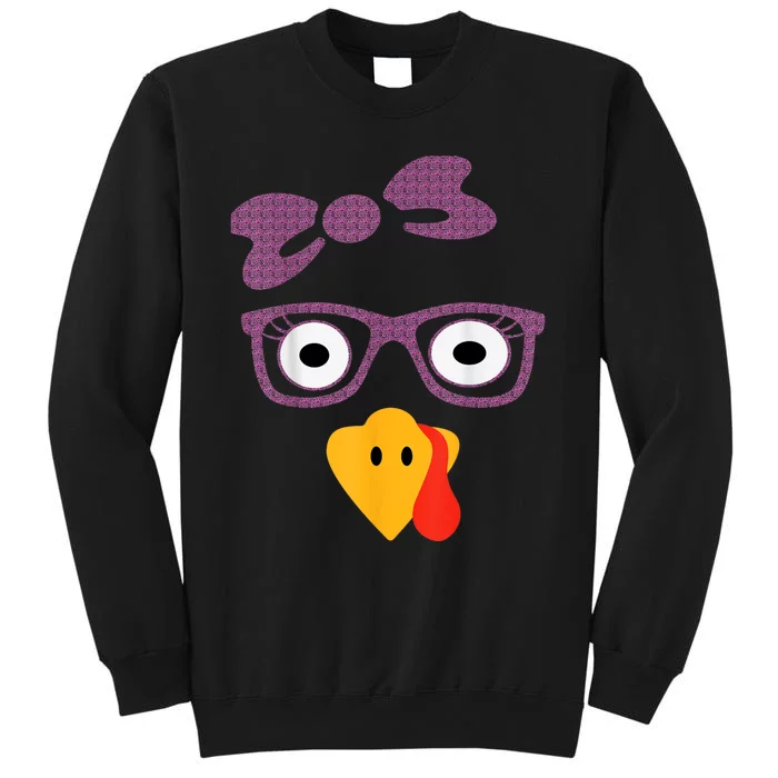 Thanksgiving Turkey Face Leopard Print Glasses Women Girls Sweatshirt