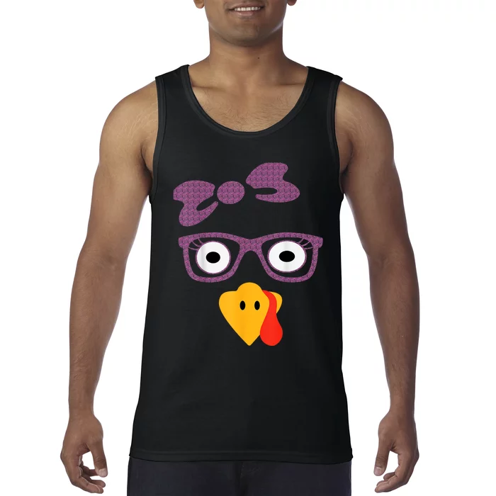 Thanksgiving Turkey Face Leopard Print Glasses Women Girls Tank Top