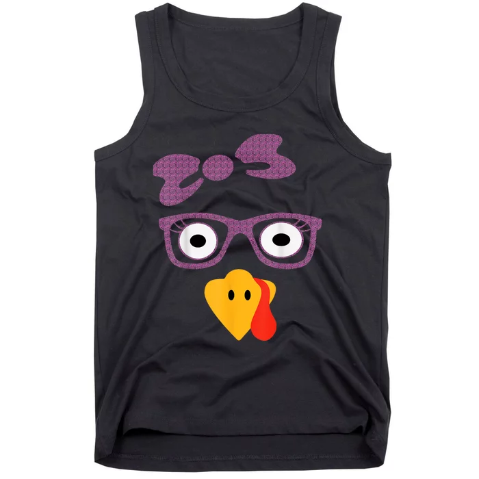 Thanksgiving Turkey Face Leopard Print Glasses Women Girls Tank Top