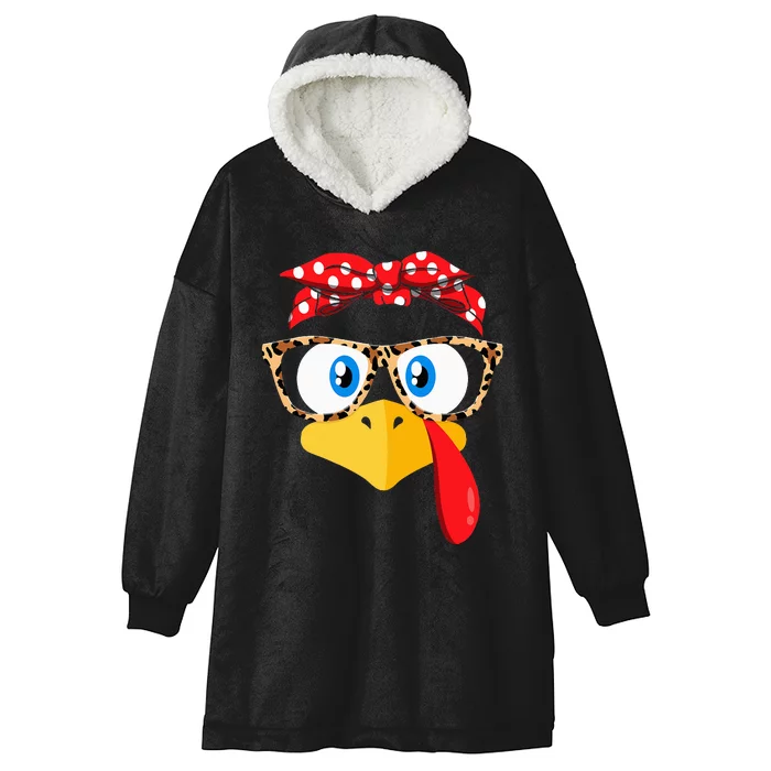 Thanksgiving Turkey Face Leopard Print Glasses Girls Hooded Wearable Blanket