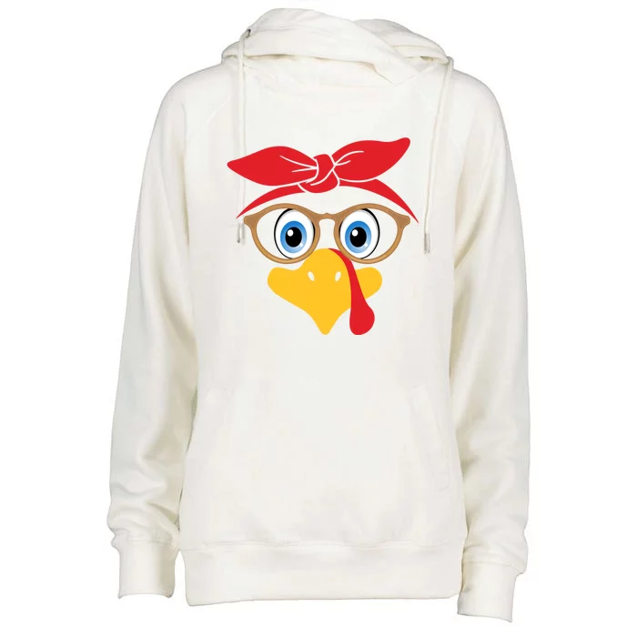 Thanksgiving Turkey Face Gift Tan Glasses Gift Womens Funnel Neck Pullover Hood