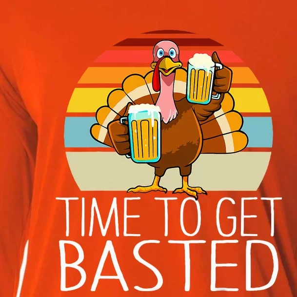 Time to Get Basted Funny Beer Thanksgiving Turkey Cooling Performance Long Sleeve Crew