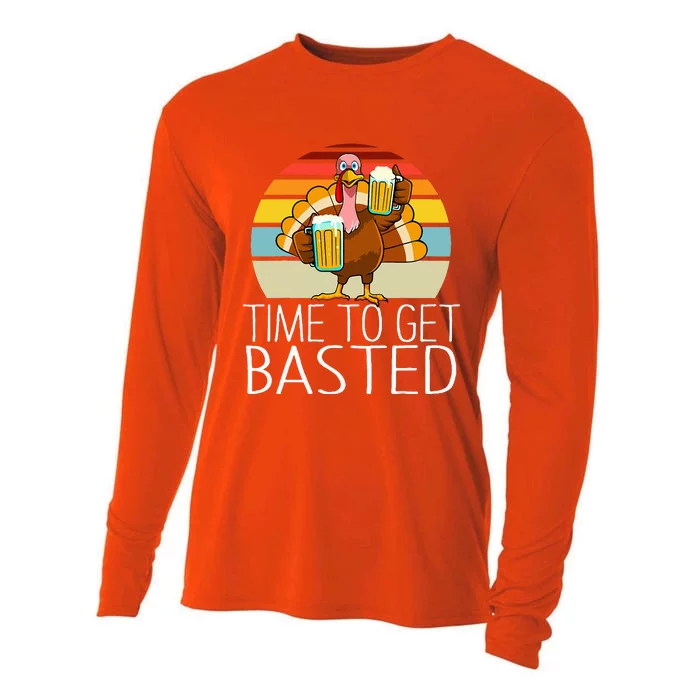 Time to Get Basted Funny Beer Thanksgiving Turkey Cooling Performance Long Sleeve Crew