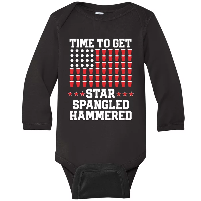 Time To Get Star Spangled Hammered Baby Long Sleeve Bodysuit