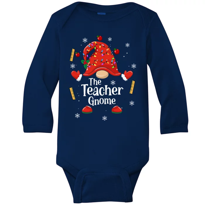 The Teacher Gnome Holiday Festive Baby Long Sleeve Bodysuit