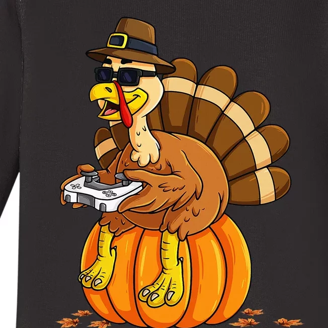 Thanksgiving Turkey Gamer Pumpkin Gaming Baby Long Sleeve Bodysuit