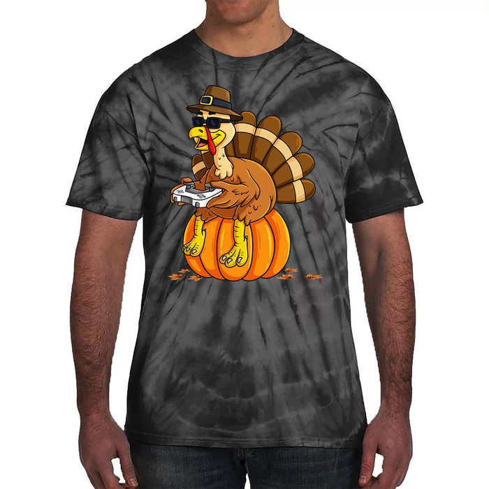 Thanksgiving Turkey Gamer Pumpkin Gaming Tie-Dye T-Shirt