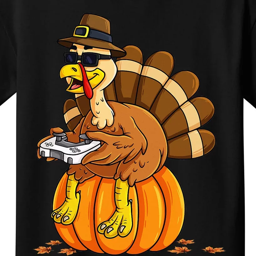 Thanksgiving Turkey Gamer Pumpkin Gaming Kids T-Shirt