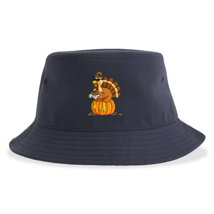 Thanksgiving Turkey Gamer Pumpkin BoysShirts Teens Gaming Sustainable Bucket Hat