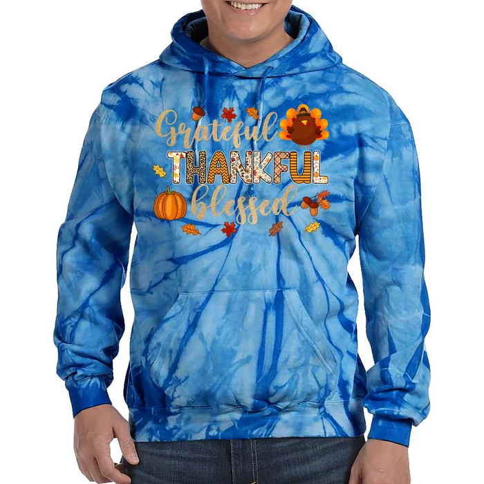 Thanksgiving Thankful Grateful Blessed Thankful Leopart Gift Tie Dye Hoodie