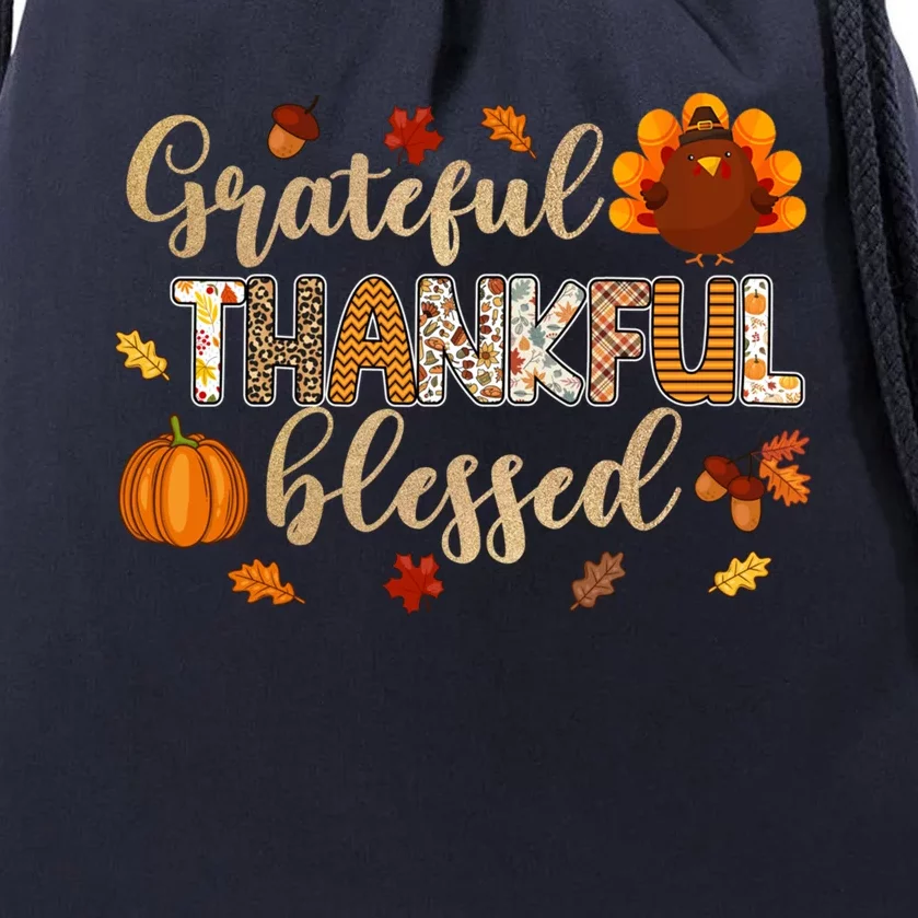 Thanksgiving Thankful Grateful Blessed Thankful Leopart Gift Drawstring Bag