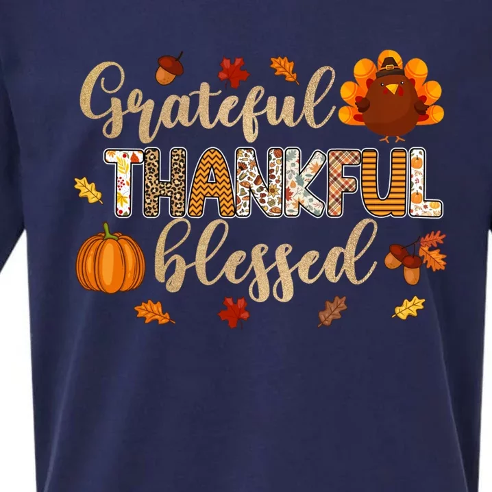 Thanksgiving Thankful Grateful Blessed Thankful Leopart Gift Sueded Cloud Jersey T-Shirt