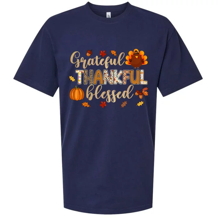 Thanksgiving Thankful Grateful Blessed Thankful Leopart Gift Sueded Cloud Jersey T-Shirt