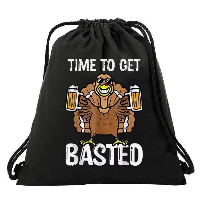 Time To Get Basted Funny Beer Thanksgiving Turkey Drawstring Bag