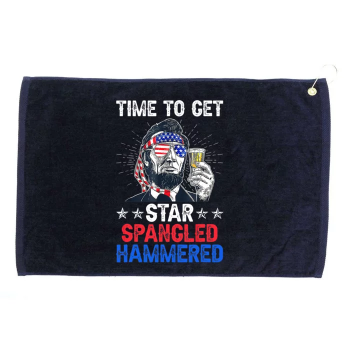 Time To Get Star Spangled Hammered 4th Of July Lincoln Grommeted Golf Towel