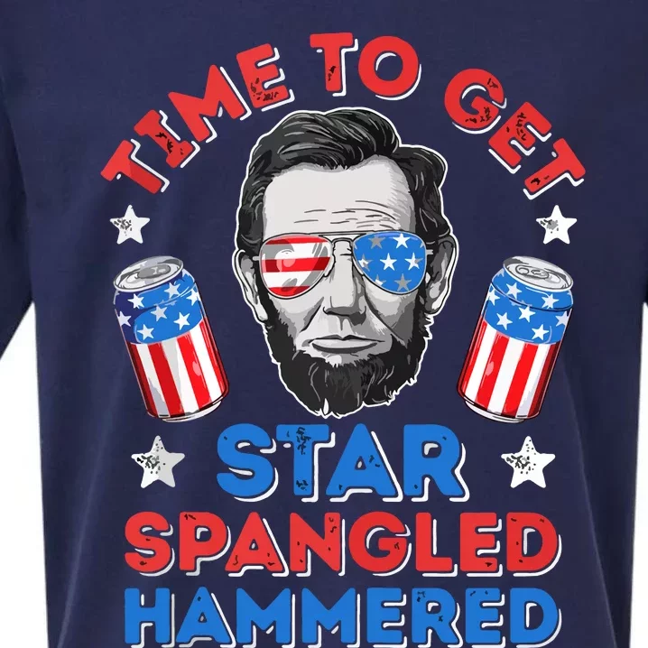 Time To Get Star Spangled Hammered Beer USA Flag 4th Of July Sueded Cloud Jersey T-Shirt