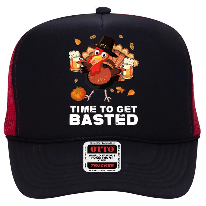 Time To Get Basted Funny Beer Thanksgiving Turkey Gift High Crown Mesh Trucker Hat