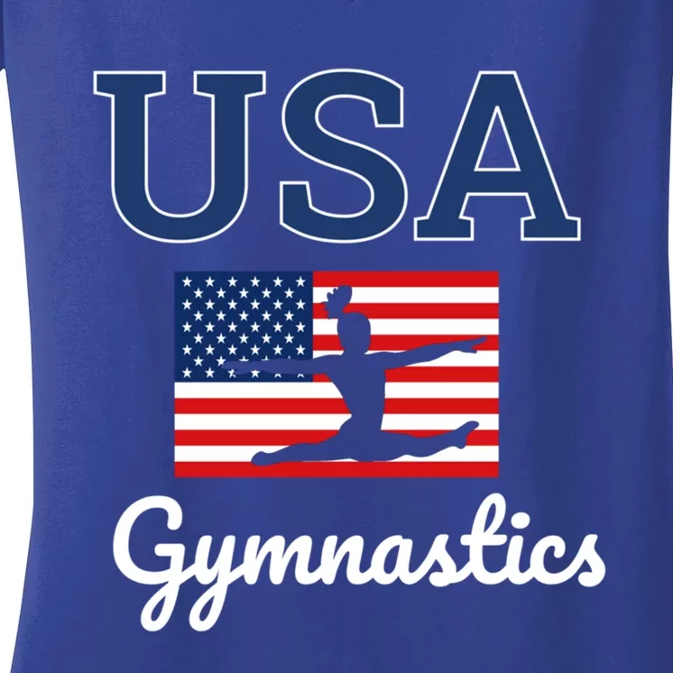 Tumbling Team Gear Gymnast Gymnastics Usa American Flag Cute Gift Women's V-Neck T-Shirt