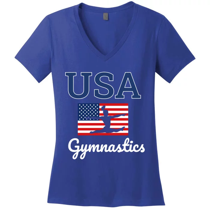 Tumbling Team Gear Gymnast Gymnastics Usa American Flag Cute Gift Women's V-Neck T-Shirt