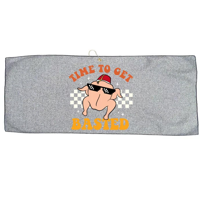 Time To Get Basted Turkey Autumn Thanksgiving Groovy Retro Meaningful Gift Large Microfiber Waffle Golf Towel