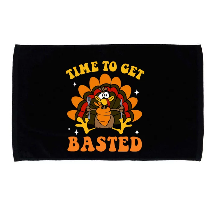 Time To Get Basted Turkey Thanksgiving Autumn Fall Retro Gift Microfiber Hand Towel