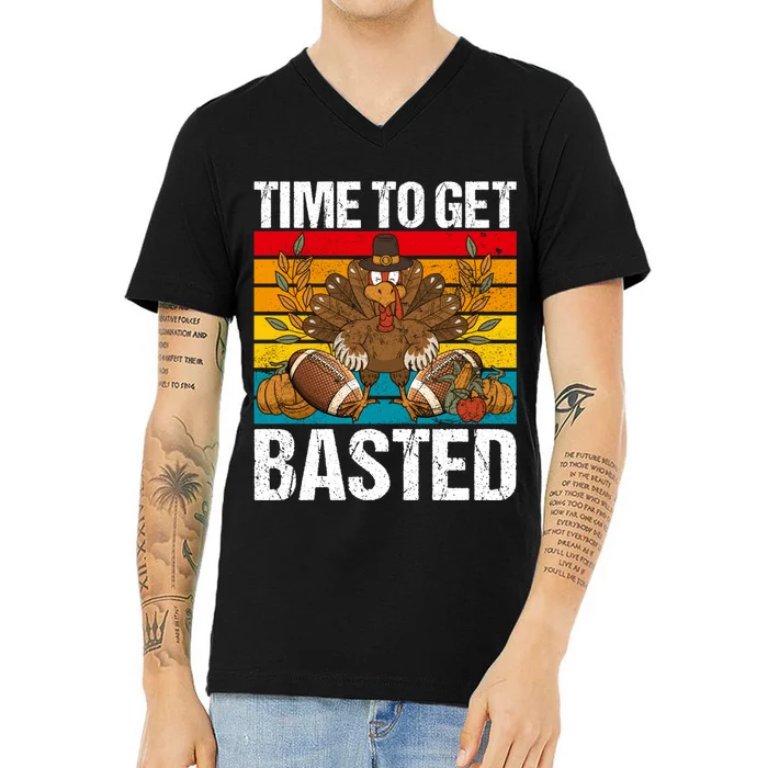 Time To Get Basted Funny Beer Thanksgiving Turkey Gift V-Neck T-Shirt