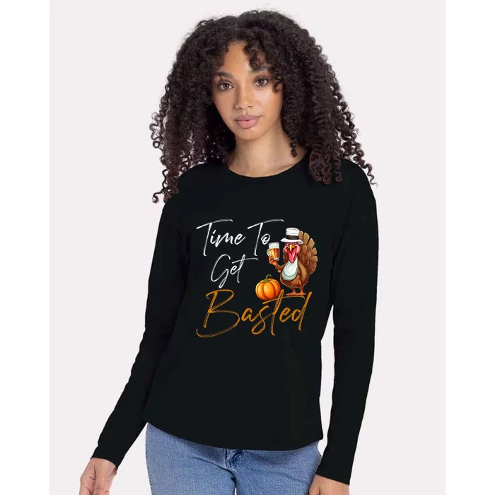 Time To Get Basted Funny Beer Thanksgiving Turkey Gift Womens Cotton Relaxed Long Sleeve T-Shirt