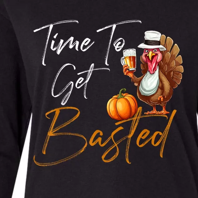 Time To Get Basted Funny Beer Thanksgiving Turkey Gift Womens Cotton Relaxed Long Sleeve T-Shirt