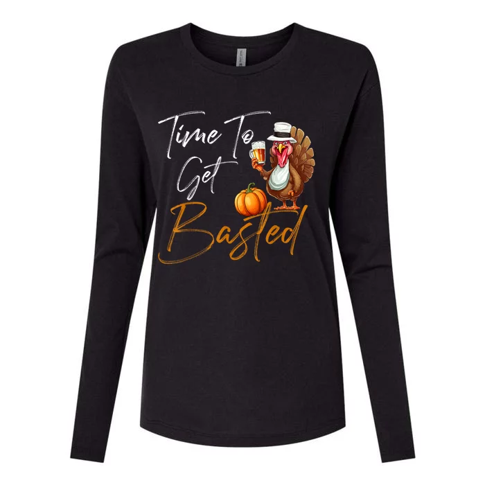 Time To Get Basted Funny Beer Thanksgiving Turkey Gift Womens Cotton Relaxed Long Sleeve T-Shirt