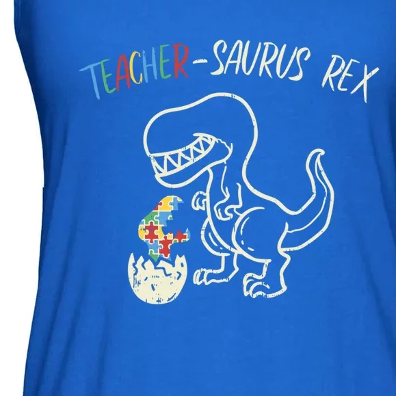 Teachersaurus Trex Gift Autism Awareness Dinosaur Teacher Gift Ladies Essential Flowy Tank