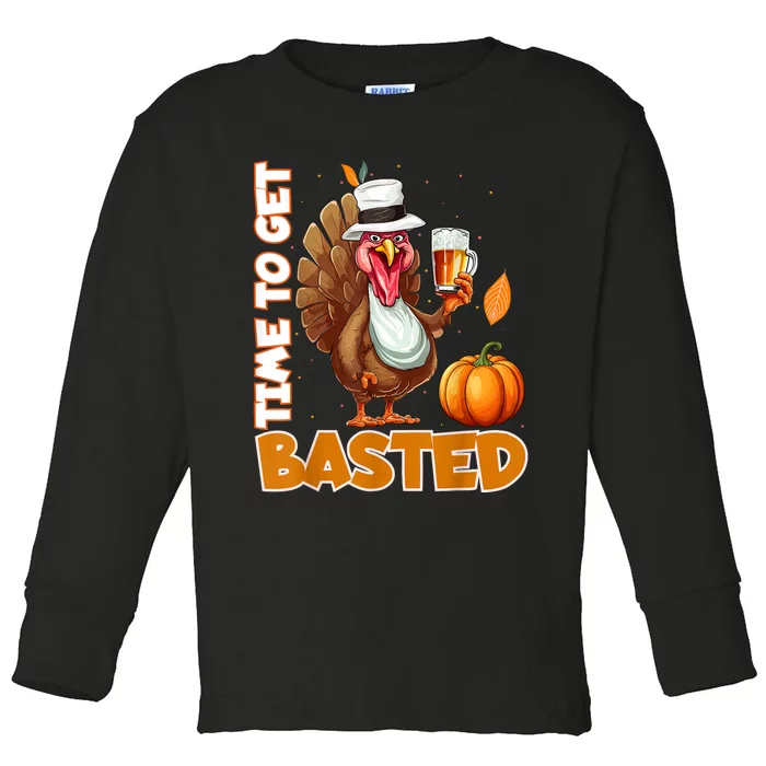 Time To Get Basted Funny Beer Thanksgiving Turkey Gift Toddler Long Sleeve Shirt