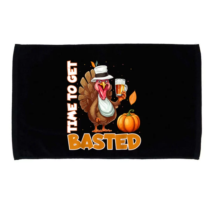 Time To Get Basted Funny Beer Thanksgiving Turkey Gift Microfiber Hand Towel