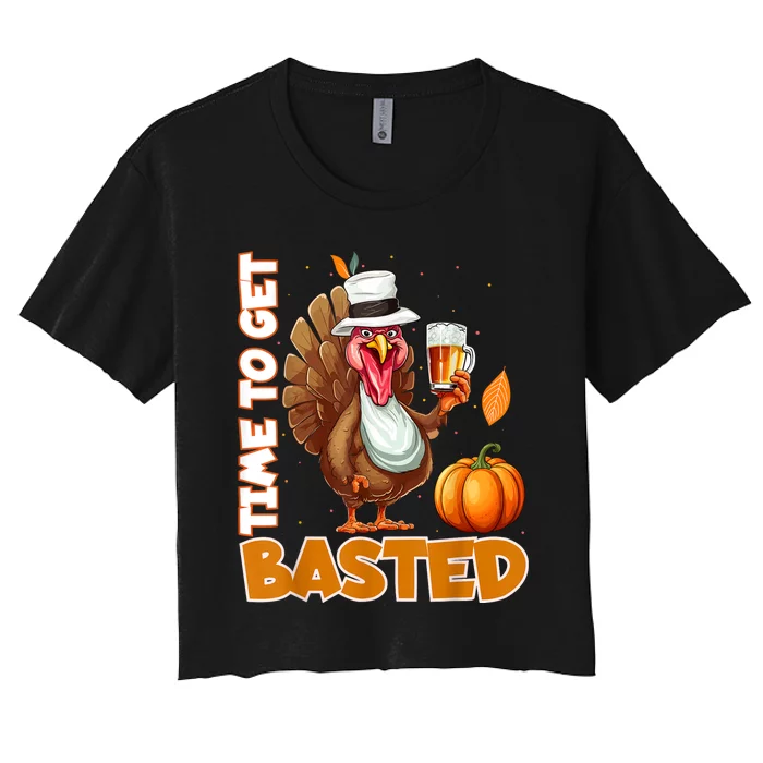 Time To Get Basted Funny Beer Thanksgiving Turkey Gift Women's Crop Top Tee