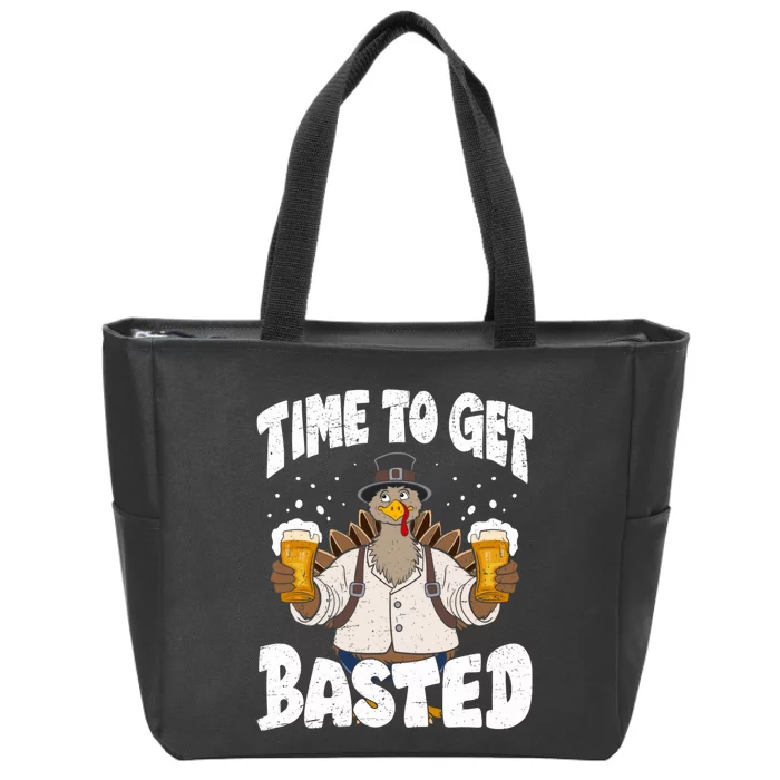 Time To Get Basted Funny Beer Thanksgiving Turkey Gift Zip Tote Bag