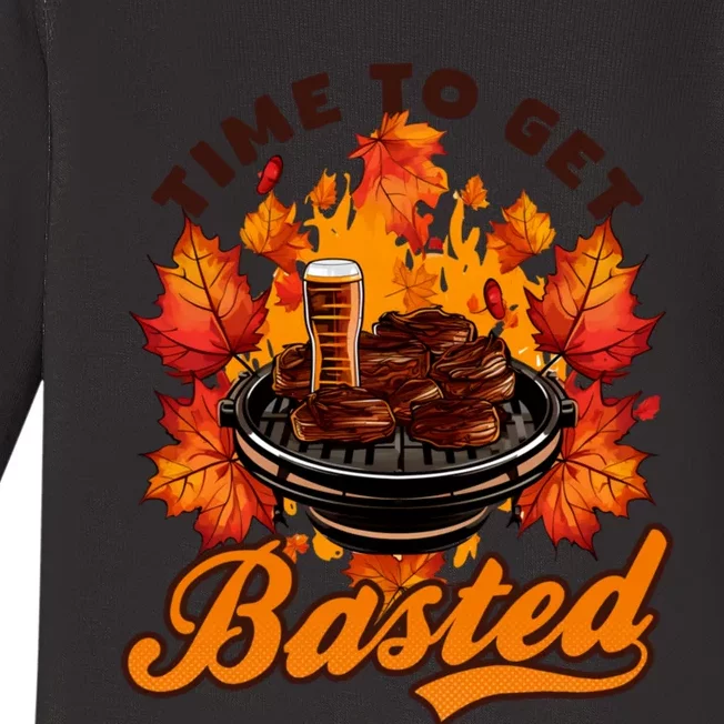 Time To Get Basted Funny Beer Thanksgiving Turkey Gift Baby Long Sleeve Bodysuit