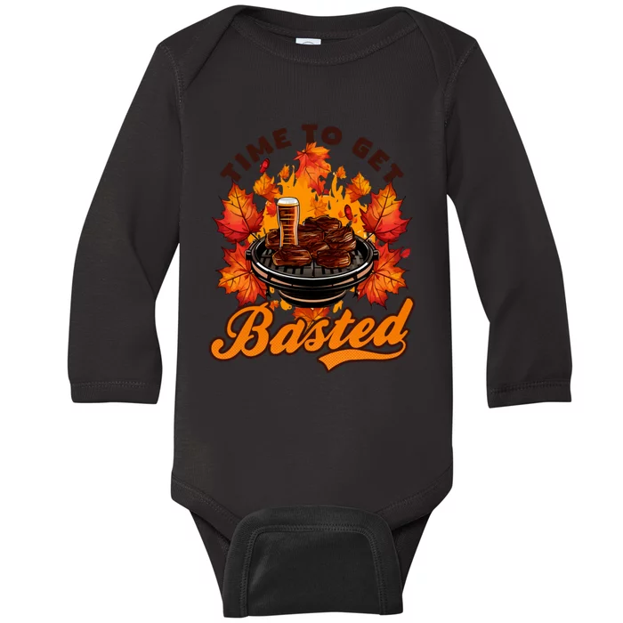 Time To Get Basted Funny Beer Thanksgiving Turkey Gift Baby Long Sleeve Bodysuit