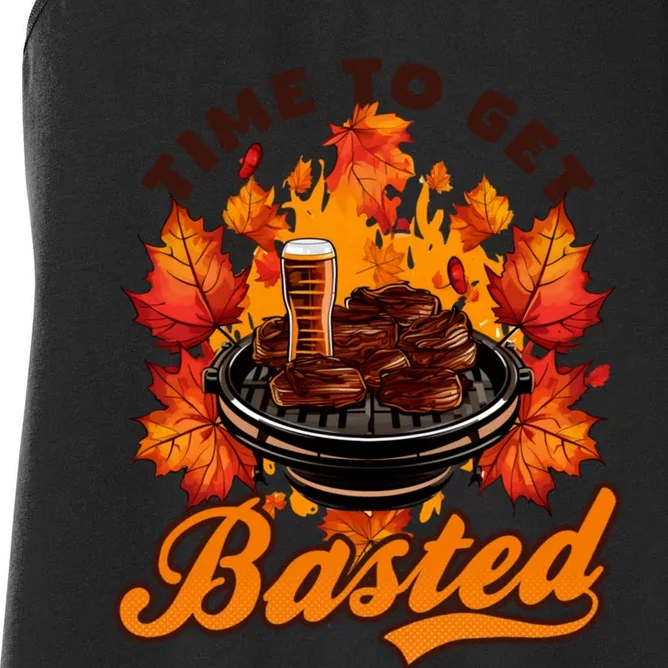 Time To Get Basted Funny Beer Thanksgiving Turkey Gift Women's Racerback Tank